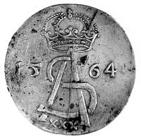 półkopek 1564, Wilno, Aw: Monogram królewski i data, Rw: Tarcza herbowa, Gum. 629, Kurp. 890, brak..