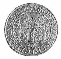 dukat 1582, Gdańsk, Aw: Popiersie w koronie i napis, Rw: Herb Gdańska i napis, H-Cz. 691 R3, Fr. 3..