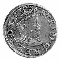 trojak 1586, Ryga, Aw: Popiersie w koronie i nap