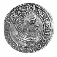 grosz 1581, Ryga, Aw: Popiersie w koronie i napis, Rw: Herb Rygi i napis, Gum. 809, Kurp. 429 R1.