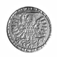 denar 1585, Gdańsk, Aw: Orzeł Prus Królewskich (ręka z mieczem z lewej strony), Rw: Herb Gdańska, ..