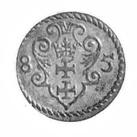 denar 1585, Gdańsk, Aw: Orzeł Prus Królewskich (