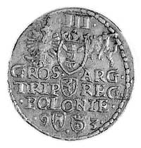 trojak 1593, Olkusz, Aw: Popiersie w koronie pon