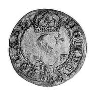 szeląg 1591, Olkusz, Aw: Monogram królewski i na