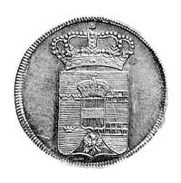 odbitka w srebrze dukata 1773, Aw: Tarcza herbowa, Rw: Napis pomiędzy gałązkami, Schön 1, monetę w..