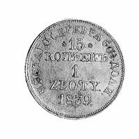 15 kopiejek = 1 złoty 1839, Warszawa, Aw: Orzeł carski i napis, Rw: Napisy, Plage 412, rzadkie w t..