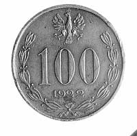 100 bez nazwy (marek) 1922, Józef Piłsudski, Parchimowicz P-166b, wybito 100 sztuk, brąz, 9,16g, p..