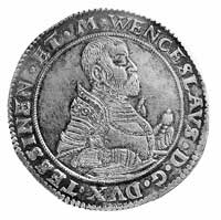 talar 1574, Aw: Półpostać księcia w zbroi i napis, Rw: Orzeł w koronie i napis, w otoku skrócona d..