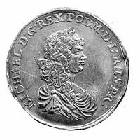 medal z okazji zaślubin pary królewskiej 1670 r., Aw: Popiersie króla w wieńcu laurowym i napis: M..