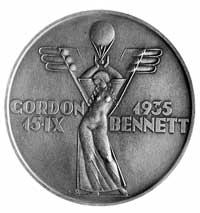 Zawody Gordon-Bennetta w Warszawie 1935 r., medal autorstwa Stanisława Repety, Aw: Skrzydlata post..
