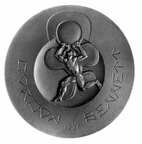 Zawody Gordon Bennetta w Warszawie 1936 r.- medal autorstwa S. Szukalskiego, Aw: Stylizowany Ikar ..