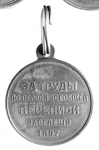 medal za wysiłki podczas I Ogólnego Spisu Ludności, ustanowiony w 1896 roku, brąz, Ø 29 mm, stara ..