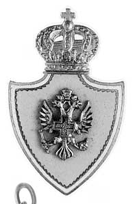 odznaka pamiątkowa Czerwonego Krzyża, mosiądz złocony i srebrzony, 40x25 mm, orzeł na tarczy srebr..
