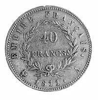 40 franków 1811 A, Paryż, Aw: Głowa cesarza i napis, Rw: W wieńcu nominał, w otoku napis i data, F..
