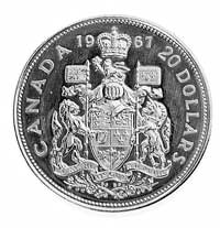 20 dolarów 1967, Ottawa, Aw: Głowa królowej i napis, Rw: Herb i napis, Fr.5 złoto 18.26 g.