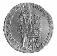 Silver dukat 1699, Geldria, Aw: Rycerz; poniżej tarcza herbowa i napis w otoku, Rw: Ukoronowany he..