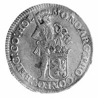 Silver dukat 1694, Holandia, Aw: Rycerz; poniżej tarcza herbowa i napis w otoku, Rw: Ukoronowany h..