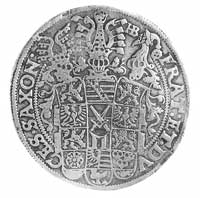 talar 1595, Drezno, Aw: Popiersia trzech książąt, powyżej data i napis w otoku, Rw: Ozdobna wielop..