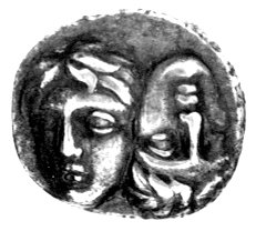 Istros- kolonia Miletu, drachma 350 pne, Aw: Dwie głowy młodzieńców obrócone o 180 stopni, Rw: Orzeł morski na delfinie