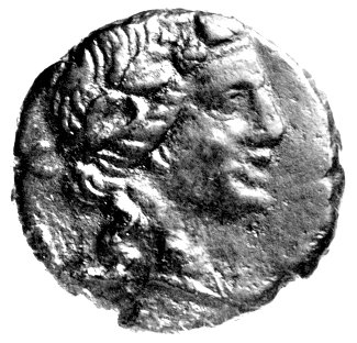 Gorgippea- Bosfor, namiestnik Machar 80-70 pne, AE-obol, Aw: Głowa Dionizosa w prawo, Rw: Kołczan i monogram, Anochin 212b, piękna patyna