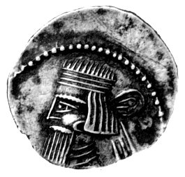 Partia- Vologases III 105-147, drachma (Ekbatana), Aw: Popiersie w tiarze w lewo, Rw: Król siedzący w prawo i napisy wokół, Sellwood 78/3