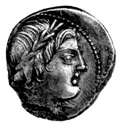 denar anonimowy 86 pne, Aw: Głowa Apolla w prawo