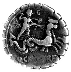 denar- Q. Crepereius M. f. Rocus 72 pne, Aw: Popiersie Amfitrydy z tyłu z głową w prawo