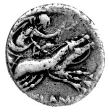 denar- L. Flaminus Chilo 109-108 pne, Aw: Głowa`Romy w prawo