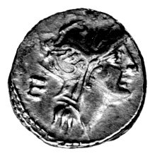 denar- L. Silanus L. f. 91 pne, Aw: Głowa Romy w prawo i litera E z tyłu, Rw: Victoria w bidze w prawo, w odcinku napis: D. SILANVS L. F., Sear Junia 1, Craw.337/3