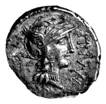 denar- L. Manlius Torquatus 82 pne, Aw: Głowa Romy w prawo, z przodu napis: L. MANL., Rw: Sulla w kwadrydze koronowany przez Victorię, w odcinku SVLLA IM.., Sear Manlia 4, Craw.367/5