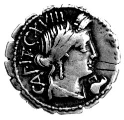denar- C. Marius C.f. Capito 81 pne, Aw: Głowa Ceres w prawo, z tyłu CAPIT CXVIII