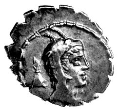 denar- L. Papius 79 pne, Aw: Głowa Juno Sospity w skórze kozy na głowie