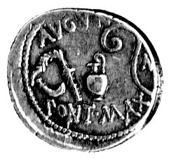 denar- Allienus na Sycylii, 46 pne, Aw: Głowa Ceres w prawo i napis: COS TERT. DIC. ITER
