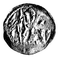 denar, Aw: Rycerz z tarczą i chorągwią, Rw: Dwaj książęta za stołem trzymają wspólnie jabłko królewskie, Str.59, 0.52 g.
