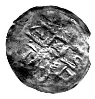 denar 1177-1201, mennica Wrocław potem Racibórz, Aw: Dwie postacie trzymające chorągiew, Rw: Krzyż dwunitkowy, w polu LODIZLAVS, Such.3a, Str.174c, 0.29 g.