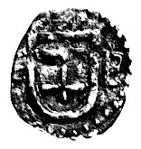 denar, Wschowa, Aw: Orzeł, Rw: Krzyż podwójny, z lewej P, u góry W, Gum.410, Kubiak typ III -RRR-, 0.30 g., patyna