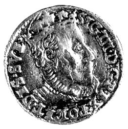trojak 1588, Olkusz, na rewersie tarcza 4-polowa, nad nią z lewej strony korony znak mennicy olkuskiej, Kurp. 529 R8, Wal. VIII 3 R7, T. 80-100, stare ogniowe złocenie, ogromna rzadkość.