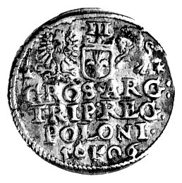 trojak 1606, Kraków, literka K pomiędzy cyframi daty, Kurp. 1348 R5, Wal. XCII 12, bardzo rzadki.