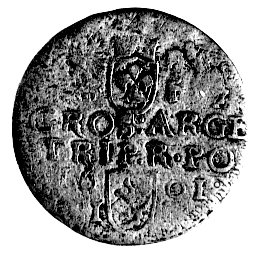 fałszerstwo z epoki trojaka koronnego z datą 1601 i herbem Lewart, srebro niskiej próby.