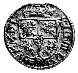 półtorak 1619, Wilno, herb Wadwicz pod tarczą herbową, Kurp. 2107 R5, Gum. 1326, T. 15, bardzo rzadka moneta.
