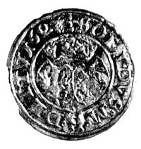 szeląg 1627, Wilno, ostatnia cyfra daty przerobiona na stemplu z cyfry 6, nienotowany w literaturze, ładnie zachowana moneta.