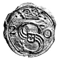 denar 1620, Kraków, Kurp. 2 R8, Gum. 819, T. 50 ?, ogromnej rzadkości moneta w ładnym stanie zachowania.