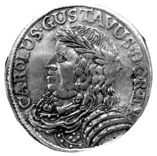 ort bez daty, Toruń, okupacja szwedzka, na awersie popiersie Karola X Gustawa, Ahlström 1, efektowna i rzadka moneta.