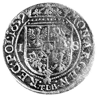 ort 1659, Kraków, literki TLB i herb Ślepowron pod tarczą herbową, Kurp. 436 R, Gum. 1759.