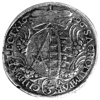 2/3 talara /gulden/ 1696, Drezno, literki mincerza I-K pod tarczami herbowymi, Dav. 817, Merseb. 1380.