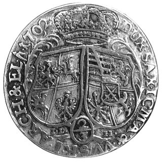 2/3 talara /gulden/ 1702, Drezno, literki mincerza IL-H pod tarczami herbowymi, Dav. 819, Merseb. 1438.