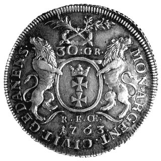 30 groszy /złotówka/ 1763, Gdańsk, Kam. 991 R2, Bahr. 8646, bardzo ładny egzemplarz, patyna.