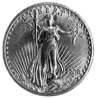 20 dolarów 1908, Filadelfia, bez motta, Fr. 183,