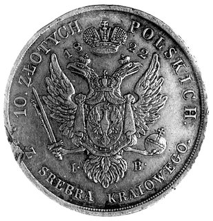 10 złotych 1822, Warszawa, Plage 25, Dav. 248, mennicza wada na rancie.