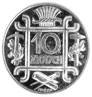 10 złotych 1934, Klamry, napis PRÓBA na rewersie, Parchimowicz P-160a, wybito 100 sztuk, srebro, 19,97g.